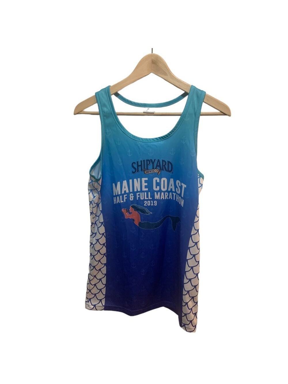 Marathon running race tank top shirt 2019 mermaid Maine shipyard beer blue Sz m